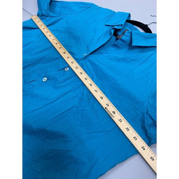 Chico's Additions Womens Crinkle Long Sleeve Button up  Shirt 3 Women XL Blue - Picture 9 of 10